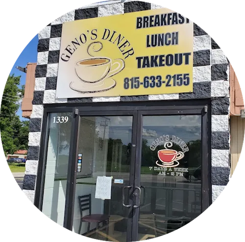 Geno's Diner storefront sign at 1339 Latham Rd in Rockford, Illinois